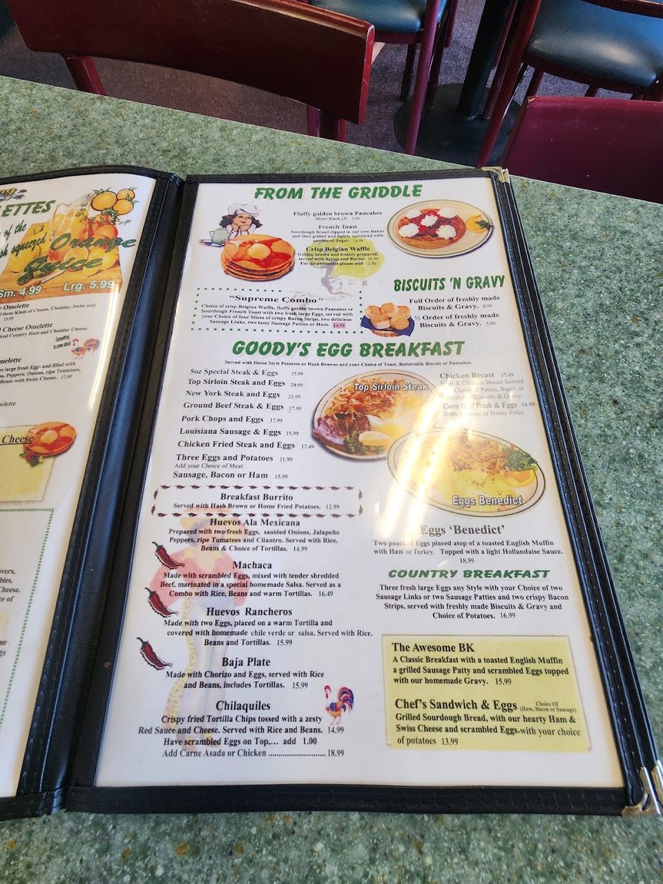 Griddle dishes and a fresh salad selection.